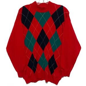 Straven England Red Argyle Diamond Sweater Womens XL Merino Wool Preppy Academia